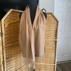 100% Cashmere Camel Scarf — Made in Italy Soft Fringed Wrap
